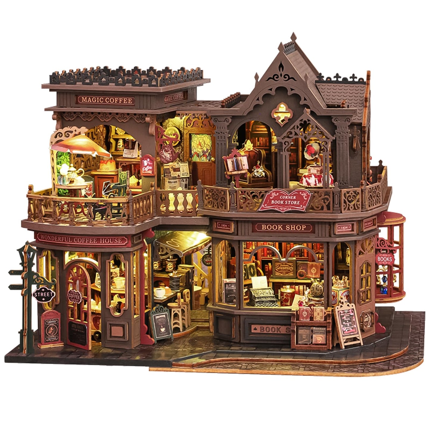 Spilay DIY Miniature House Kit, Miniature Dollhouse Kit with Music Box, Mini House Building Kit Book Nook for Adult, Creative Bookshelf Decoration & Unique Gift (Letter Coffee) (Letter Coffee)
