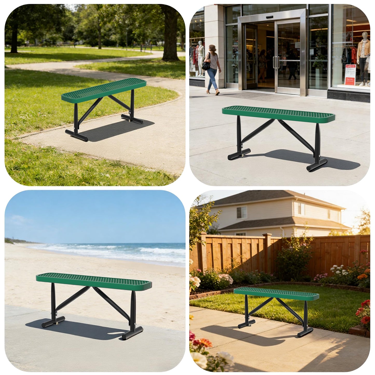 Hillzzer 4FT Metal Park Bench for Outside, Heavy-Duty Outdoor Bench with Thermoplastic-Coated, Weatherproof Steel Mesh Bench for Parks, Gardens, Patios, Stores, Green