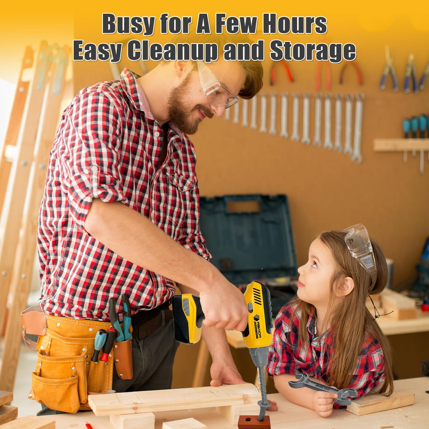 Playhiland Pretend Play Kids Construction Kits, Kids Tool Set with Electronic Toy Drill & Tool Box, Toy Tools Christmas Birthday Gift for 3 4 5 6 7 8 Year Old Boys & Girls
