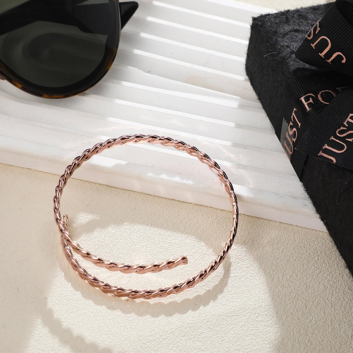 Tondiamo 99.99% Copper Bracelets for Women, 12 Inch Twisted Bangle Bracelet Adjustable Solid Copper Jewelry for Women Health Jewelry Gift