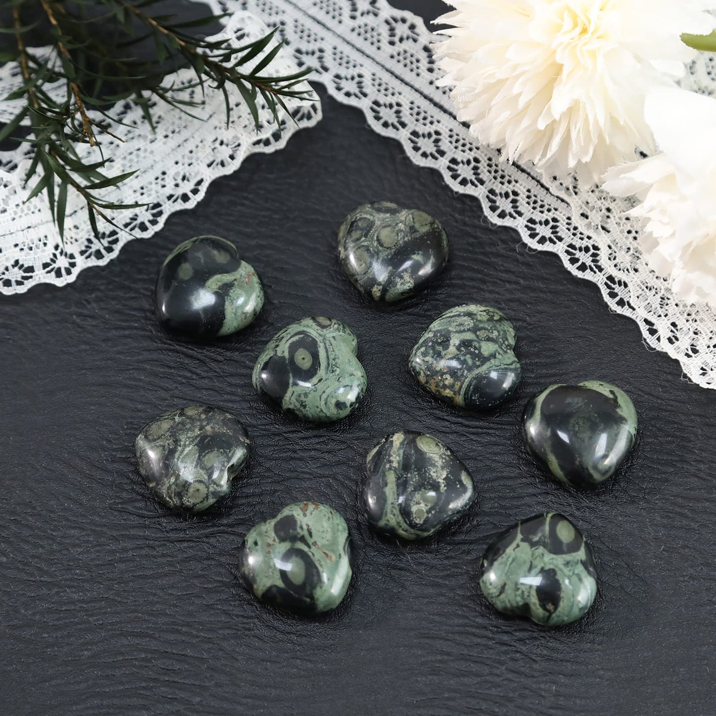 Loveliome 4 Pcs Natural Kambaba Jasper Love Heart Pocket Stone Healing Chakra Worry Stone(1 Inch)