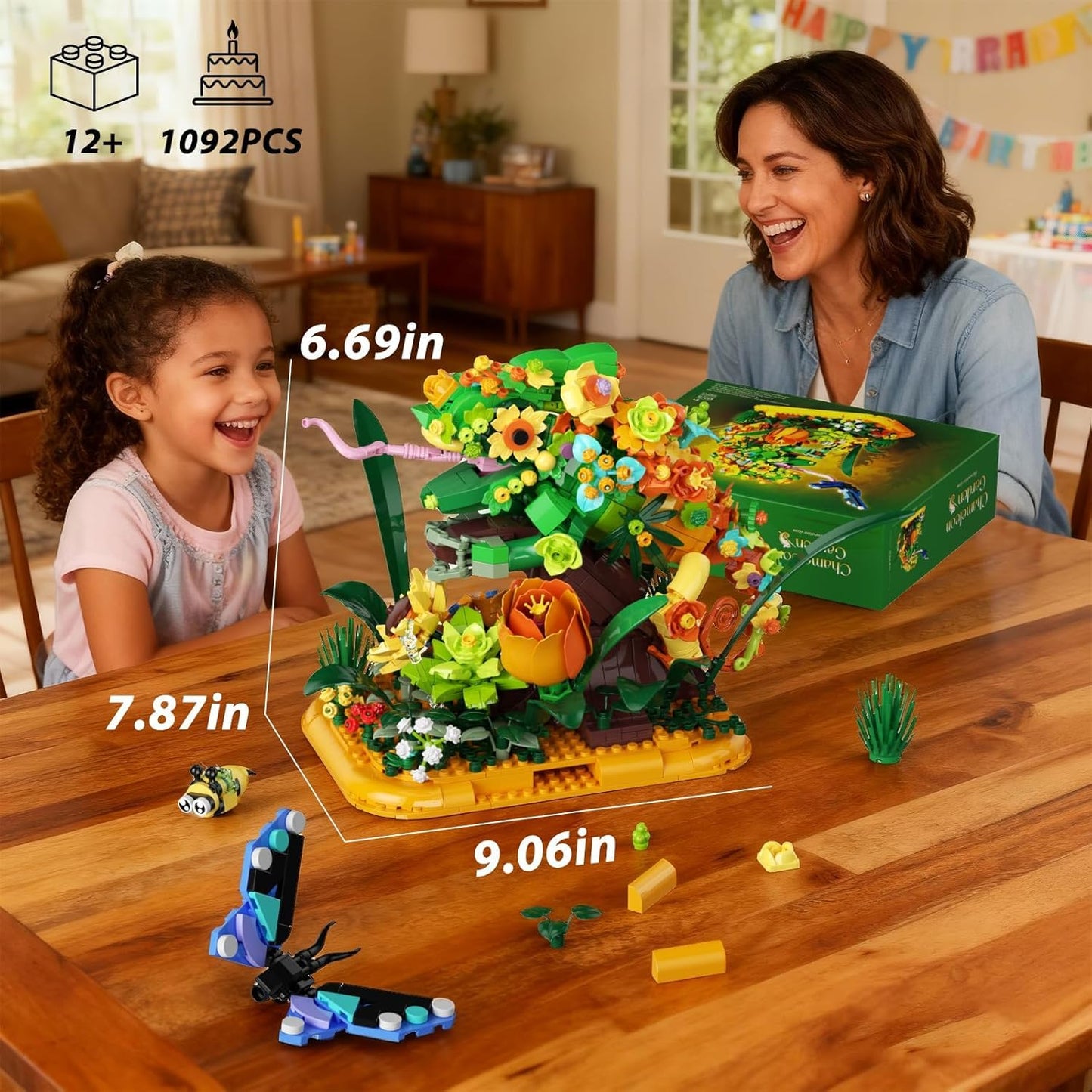 Chameleon Garden Bonsai Building Set, 1092PCS Nature Inspired MOC Flowers & Insects STEM Kit Compatible with Lego Animal, Stunning Desk Decor for Home/Office, Building Blocks for Kids Adults Aged 12+