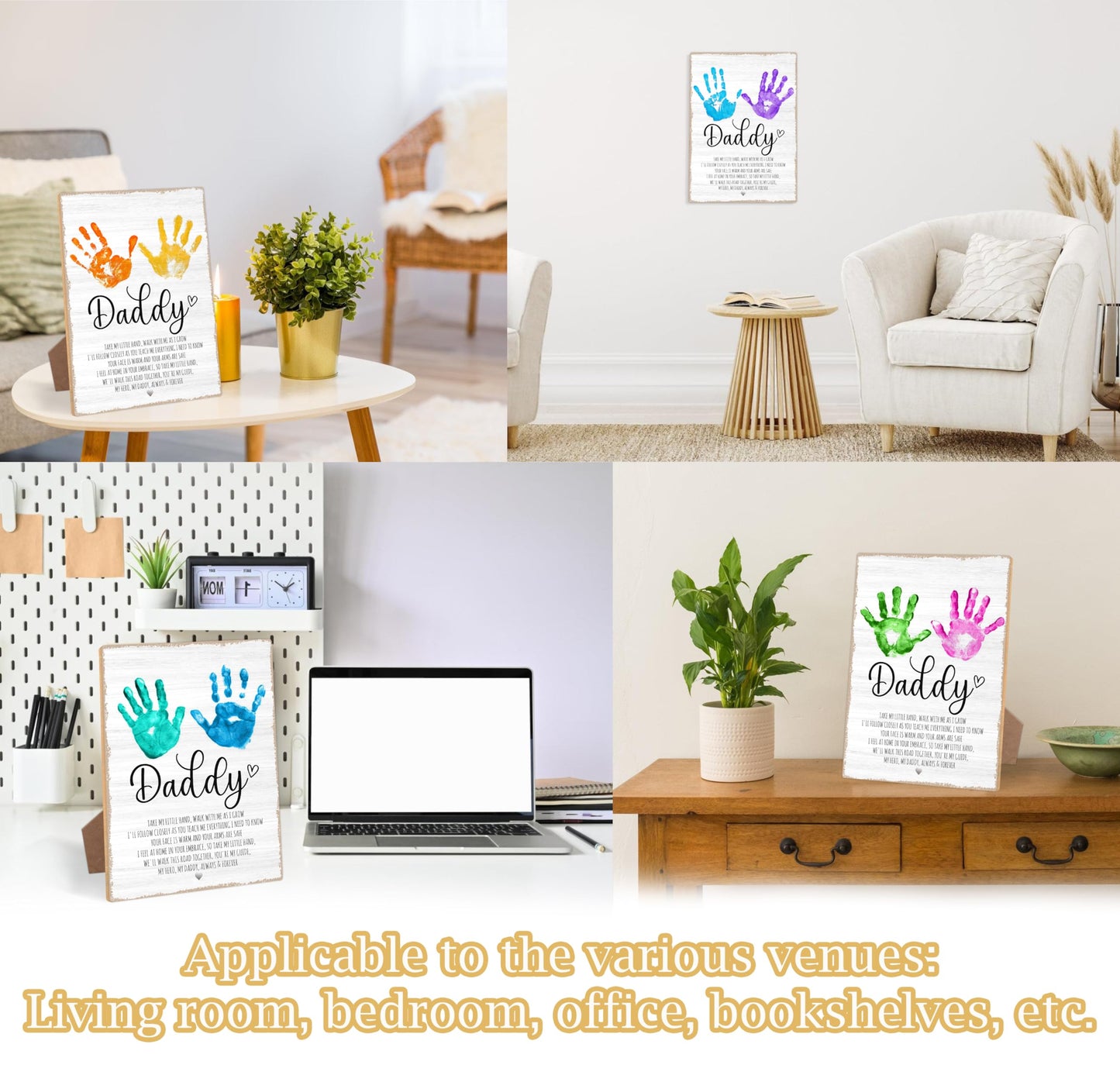 Daddy Handprint Poem, 9x12 Inch Rustic Fathers Day Sign With Stand and Hook, DIY Craft Handprint Keepsake for Classroom Family Party Favors, Personalized Gifts for Dad from Daughter & Son