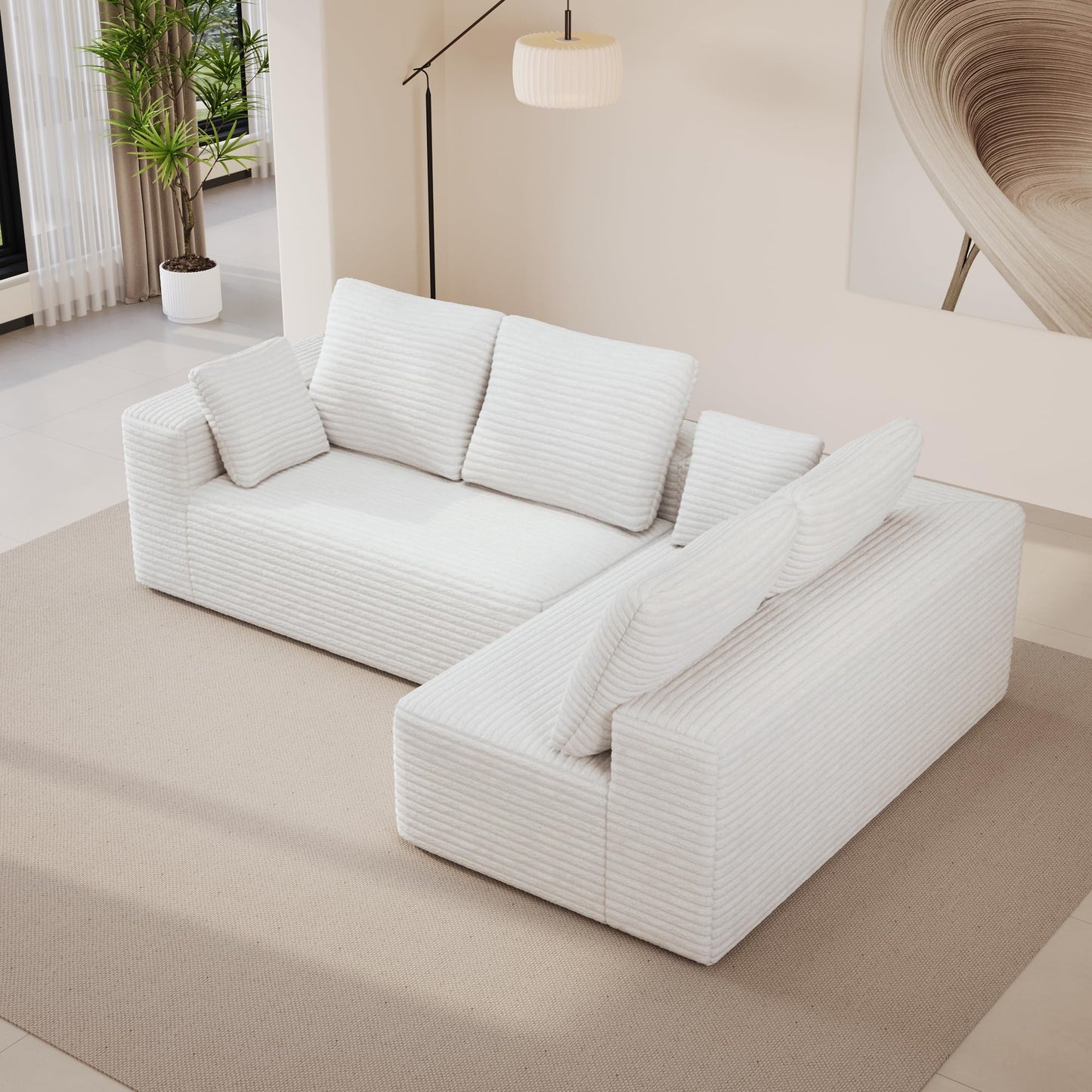 WJShome 104” Modular Sectional Cloud Couch, Boneless Sofa with Deep Seat, Comfy Fluffy Couch with L-Shaped Chaise, No Assembly Required, Right-Facing Chaise, Beige