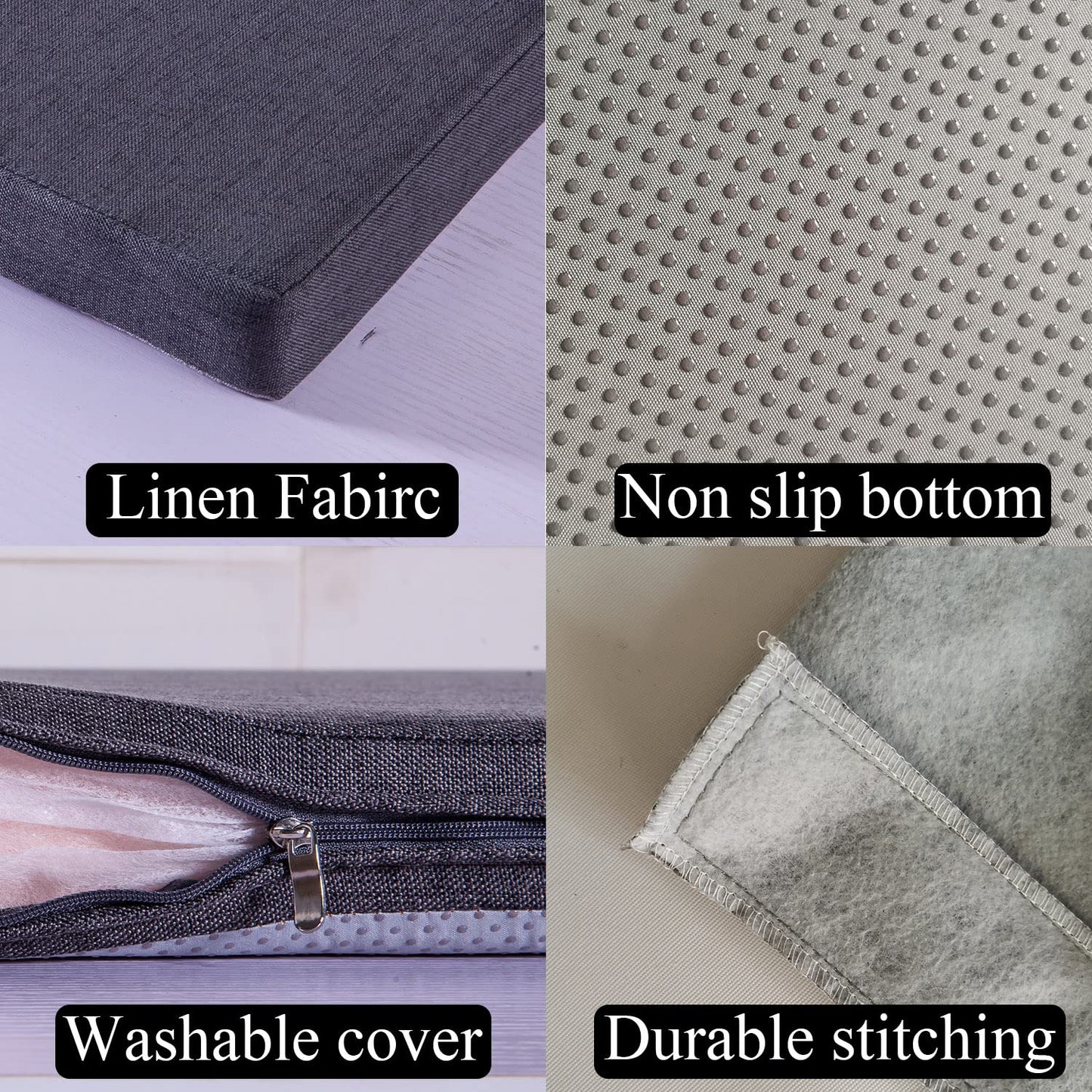 Saula 30 x 14 Inch Piano Bench Cushions for Indoor Furniture with Ties Non Slip Kitchen Dining Room Bench seat Cushion for Shoe Storage Ottoman Window Settee Pad, Gray