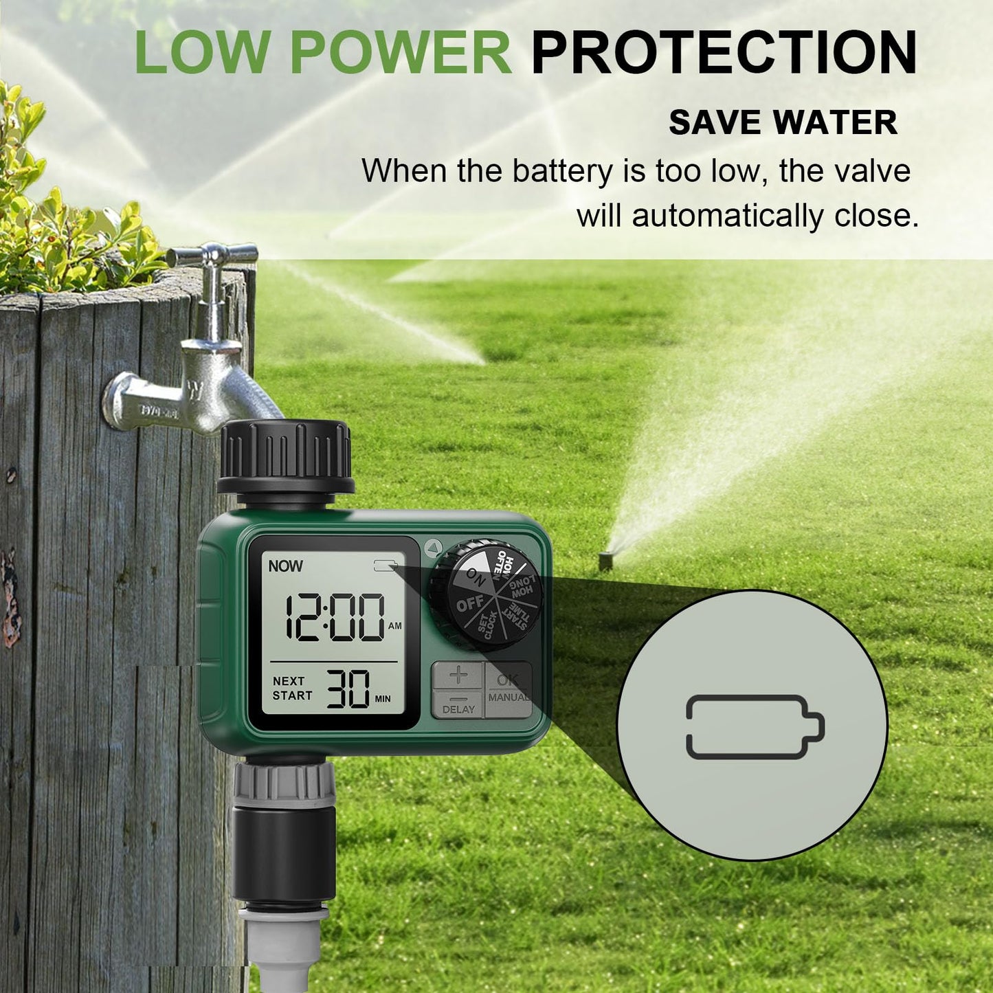 XinFuture Water Timer for Outdoor Garden Hose, Sprinkler Timer for Garden Faucet with Auto/Manual/Rain Delay Mode, Sprinkler Irrigation Controller for Yard Lawn