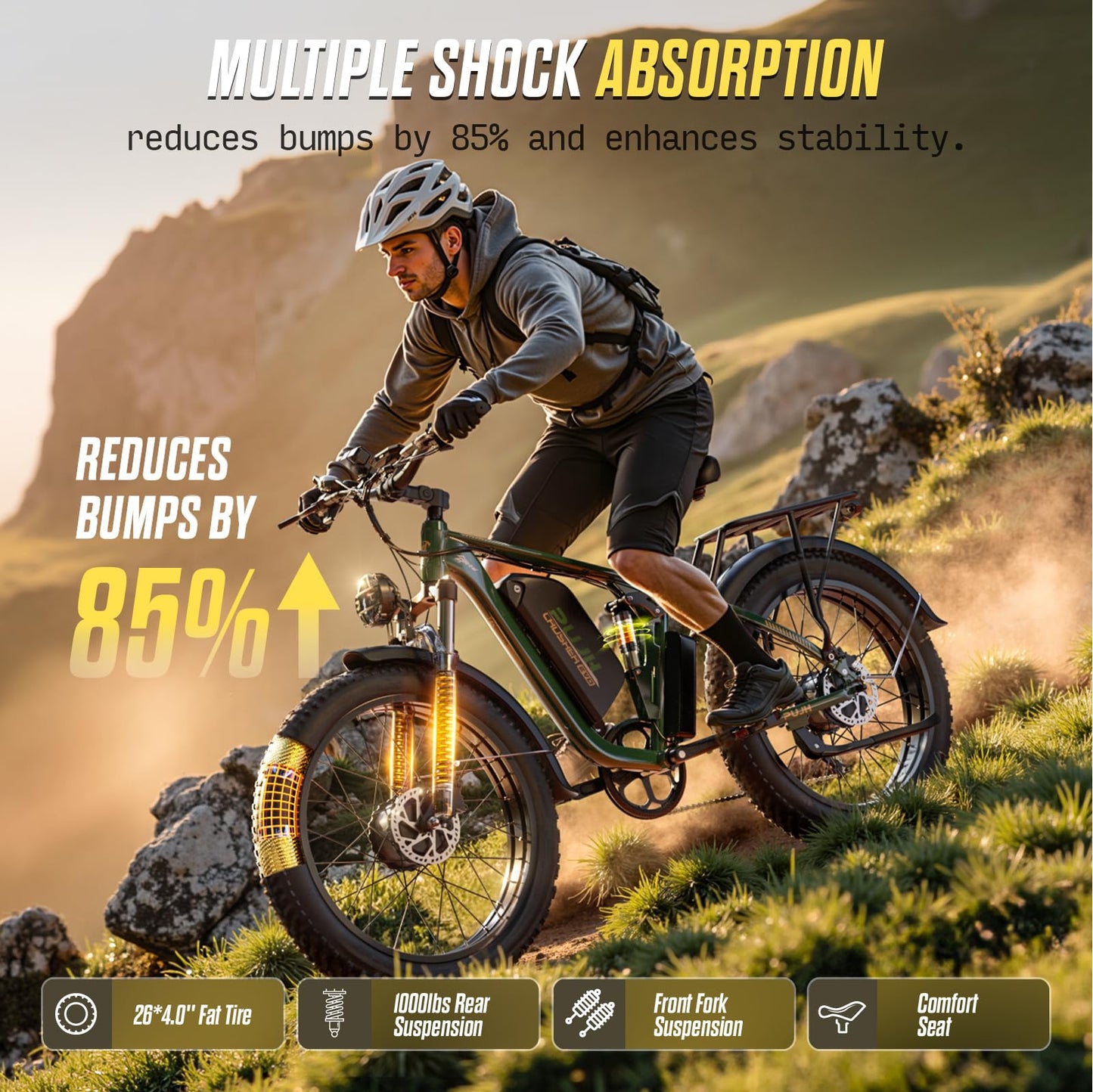 PUJH 6000W Dual Motors Electric Bike for Adults,60V 20Ah 26" Fat Tire Ebike,45 mph up to 100 Miles Full Suspension Class 3 Electric Bicycle for Snow Off Road Mountain Hunting Commuter