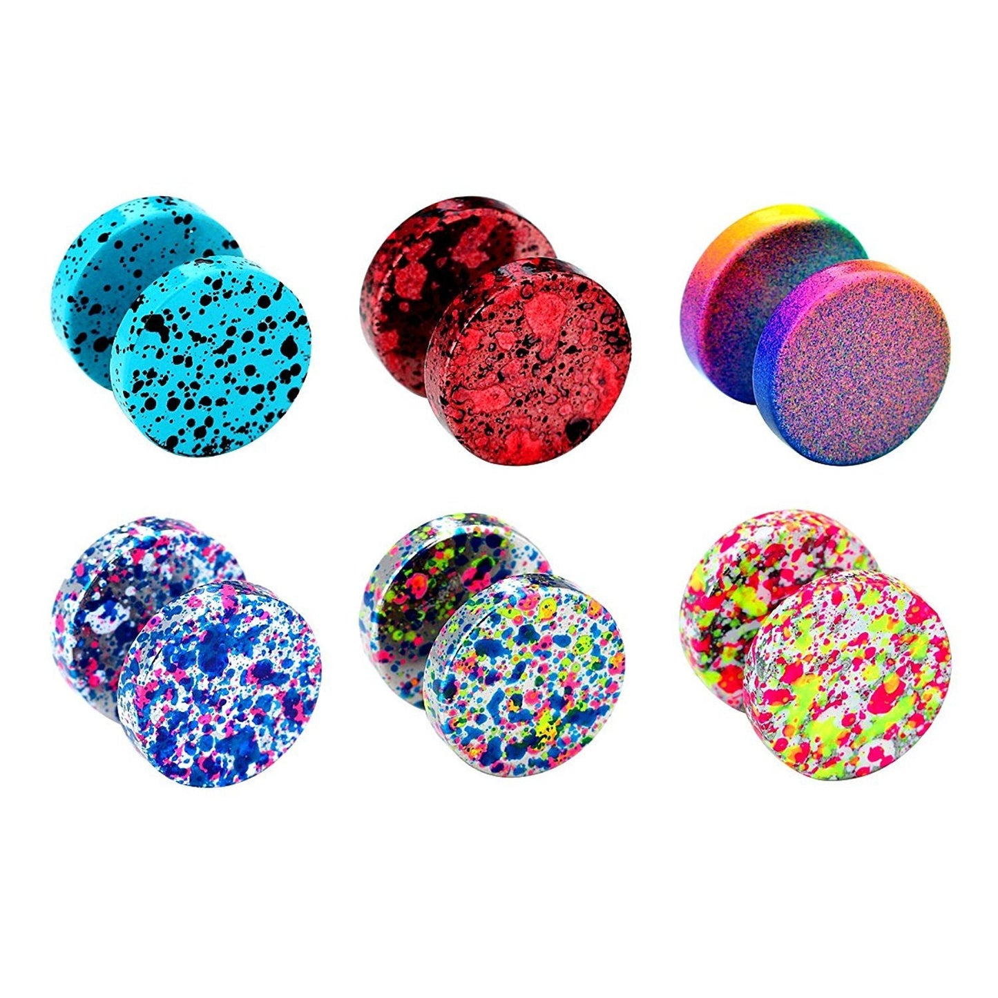 JEWELRIESHOP Fake Plugs Faux Gauge Earrings Stainless Steel Studs Circle Flat Back Cheater Illusion Tunnel Dumbbell Barbell Earrings Fake Ear Plugs for Women (16G, 6pcs, 10mm)