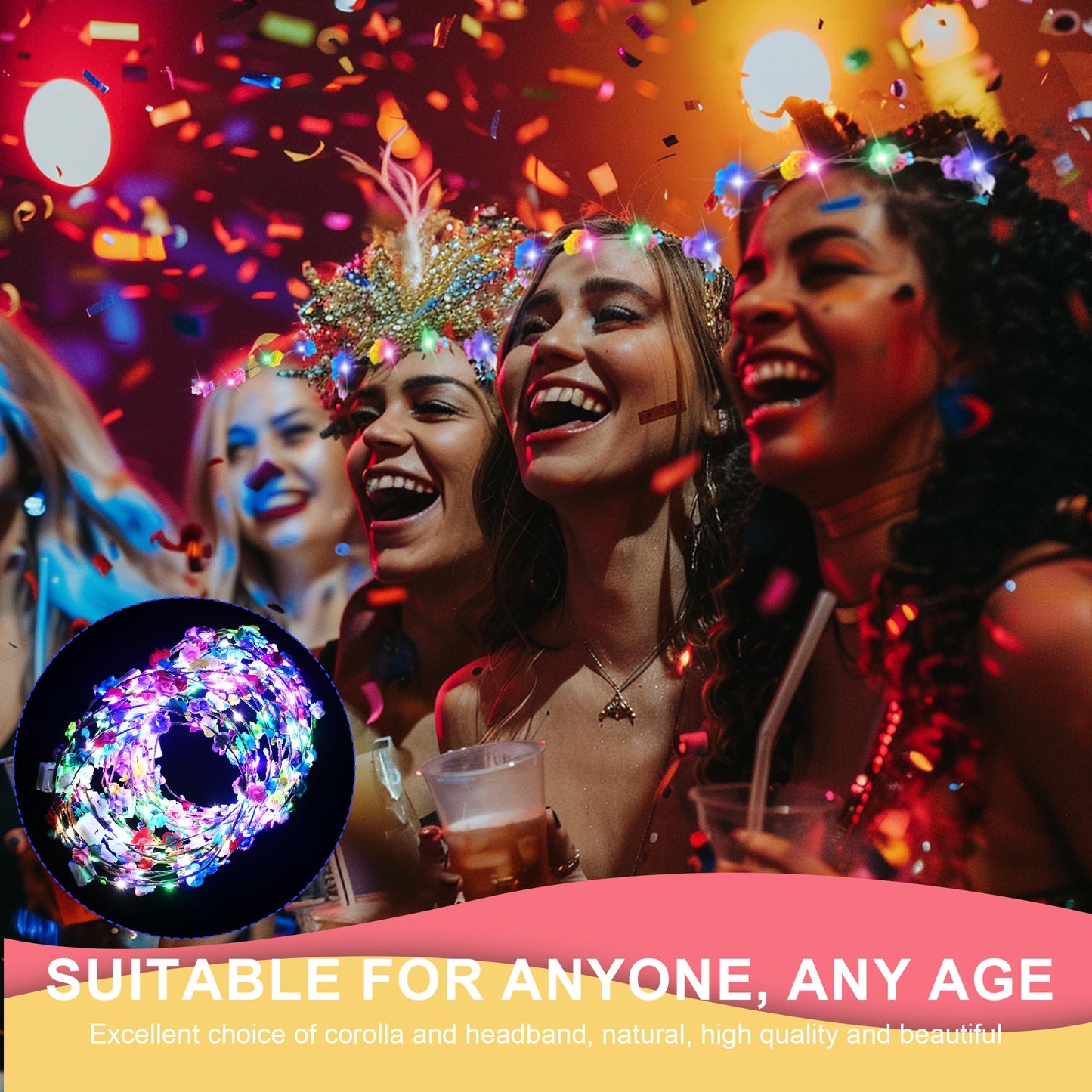 QSJQAMG 30 Pcs LED Flower Crown Headband,led Headbands,Light Up Flower Headbands for Women,Garlands Glowing Floral Wreath Crowns for Weddings,Halloween,Birthdays,Role-Playing,Beach Parties，Christmas