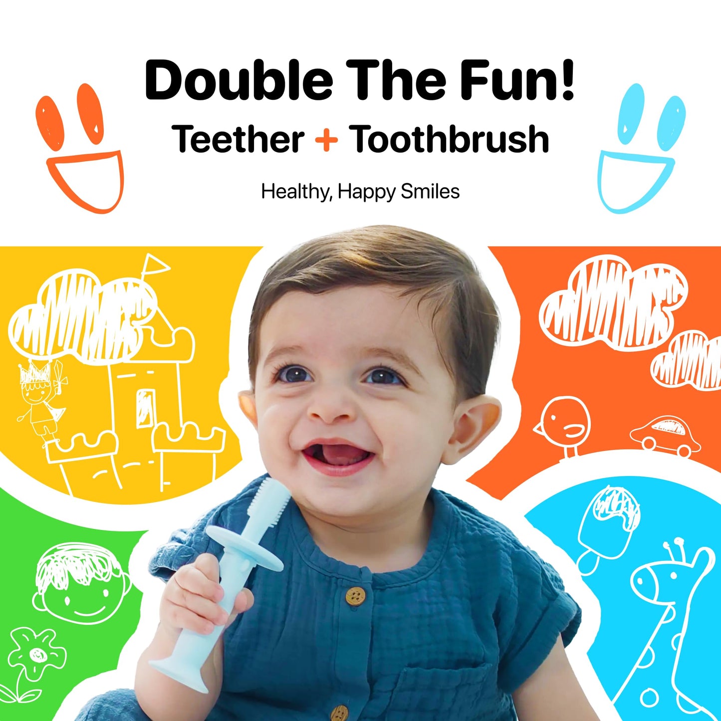 KLOUDYS Vibrating Baby Teether & Toothbrush l Teething Relief & Bone Conduction Music l Soft BPA-Free Silicone Baby teethers, Oral Sensory chew Toys for Kids & Babies,Teething Toys 9-24 Months, Pink