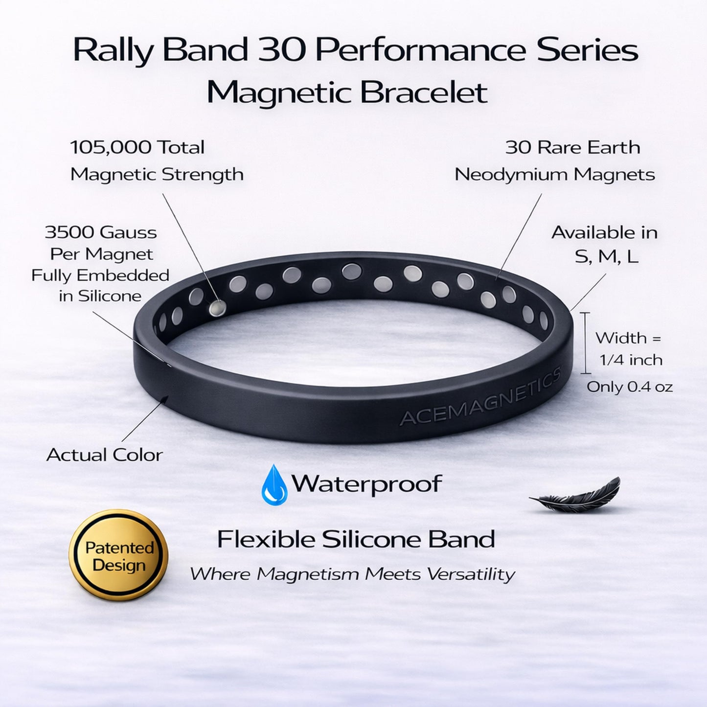 AceMagnetics Rally Band 30 Magnet Bracelet Performance Series: Black - L