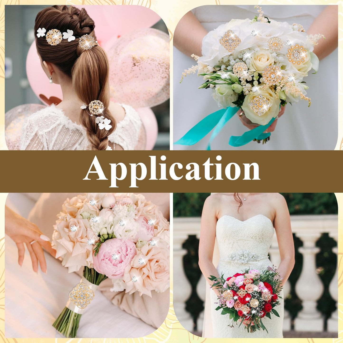 AOZUO 136 Pcs Gold Crystal Brooches for Women, Crystal Flower Brooch Pins with Rhinestones Bulk Brooches Jewelry Rhinestone Embellishments for DIY Jewelry Crafting Sewing Wedding Hair Decoration