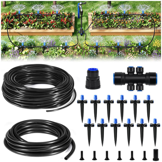 HIRALIY 50FT Quick Connect Garden Watering System with Adjustable Vortex Drippers, Saving Water Automatic Drip Irrigation Kit for Raised Bed and Plants Vegetable Garden
