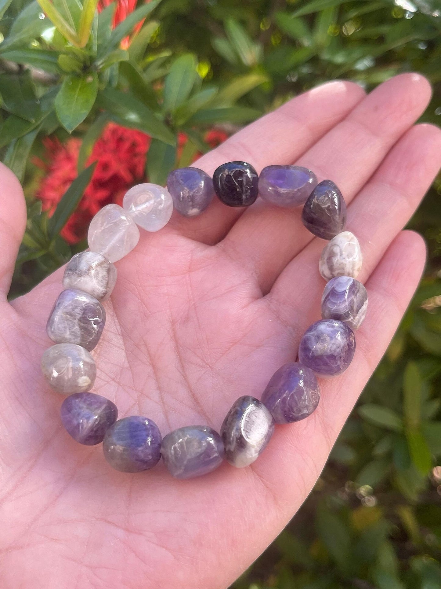 GAF TREASURES Amethyst Chevron Crystal Nugget Bracelet, Genuine Amethyst Chevron Tumbled Gemstone Bracelet, Healing Crystal Bracelet, Gift for Men & Women (1)