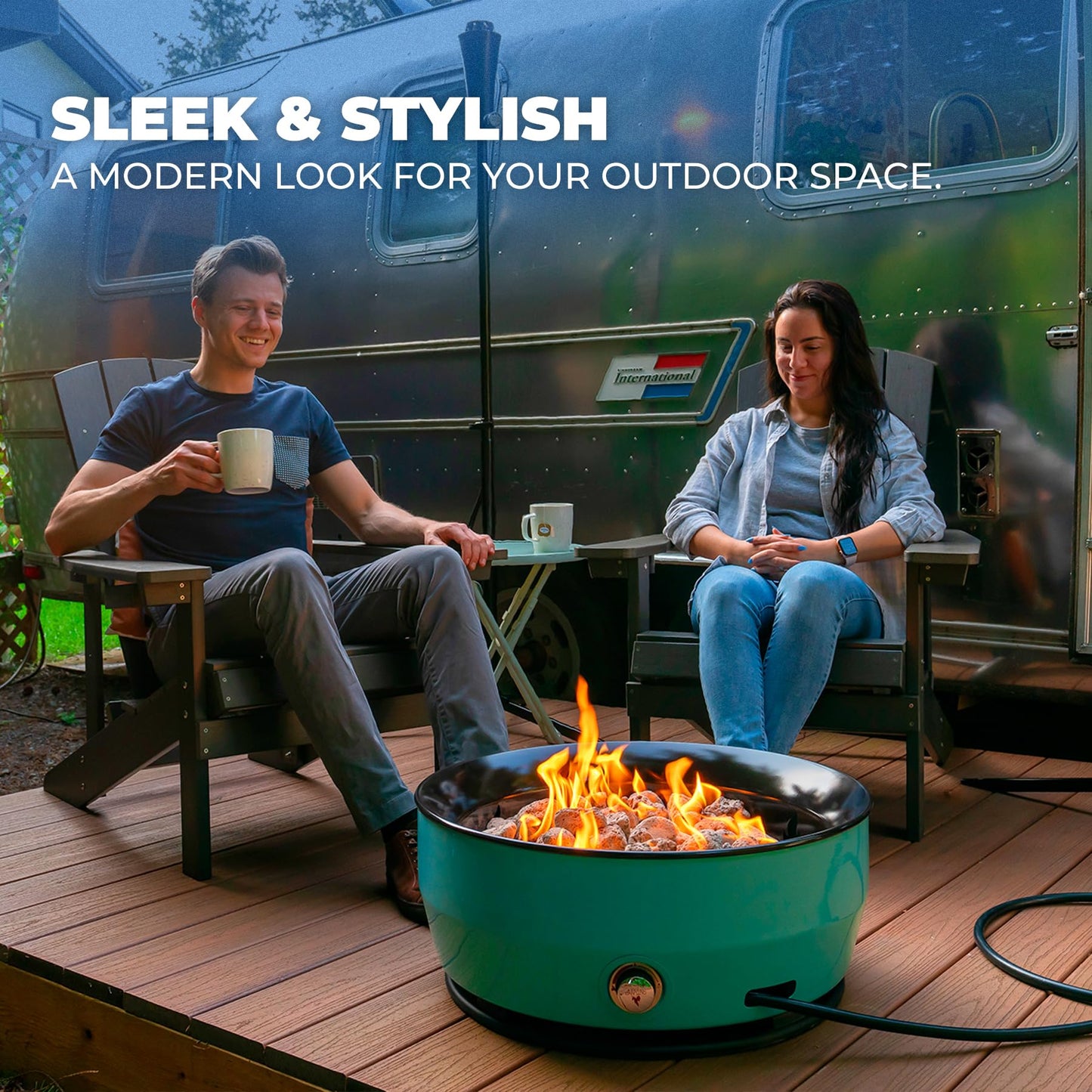 Outland Living Large Outdoor Propane Gas Fire Pit for Outside, 60,000 BTU/h, 24 inch with Lid - Modern Lake Country 800 Fire Bowl Firepit for Patio, Blue