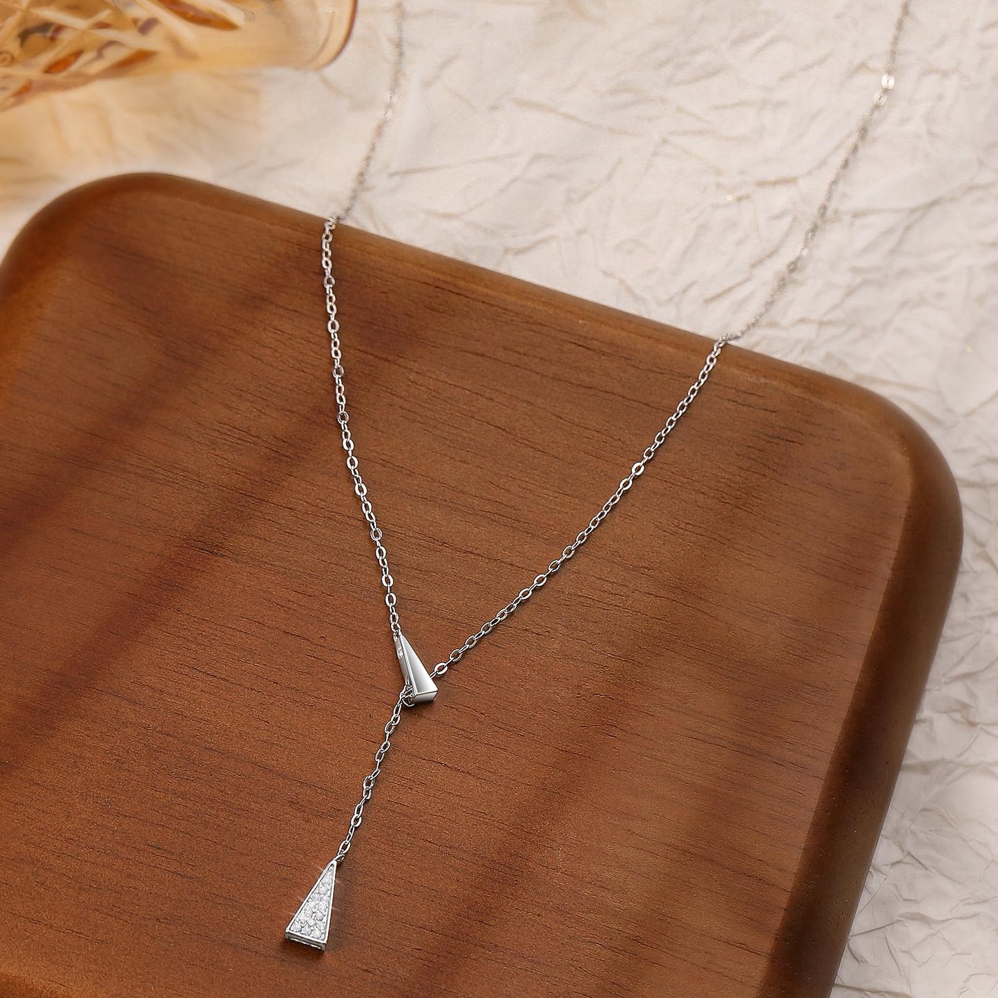 UTISUVIKO Triangle Necklace for Women, 925 Sterling Silver Dainty Geometric Shapes Necklace Triangle Cubic Zirconia Pendant Y shaped Drop Necklace Aesthetic Simple Mother's Day for Her