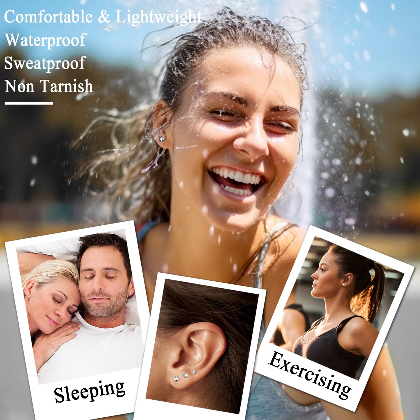 Fansilver 20G Hypoallergenic Flat Back Earrings for Women Men Silver 14K Gold Stainless Steel Stud Earrings Birthstone Cubic Zirconia Studs Surgical Steel Cartilage Earrings for Sensitive Ears