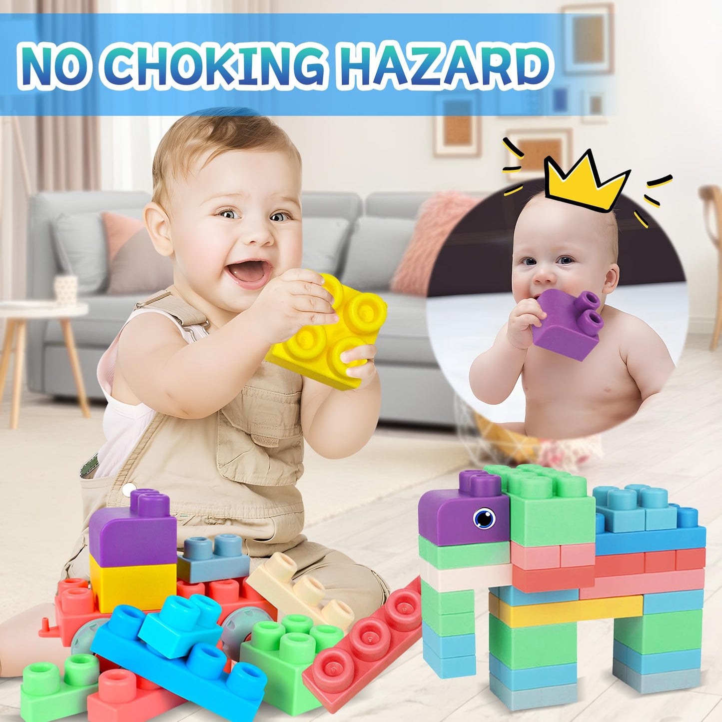100PCS Baby Blocks Set with Storage Bucket, Building Block Toys STEM Educational Toddler Gifts and Montessori Busy Board Sensory Toys for Toddlers 1-3, 13 Activity Music & Led Light Up Montessori Toys