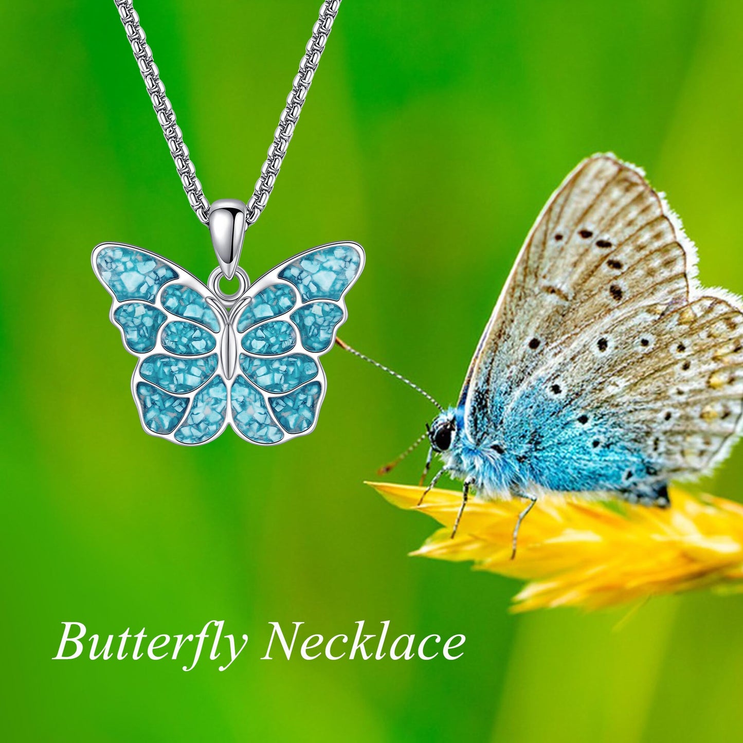 HKPATOP Butterfly Necklaces 925 Sterling Silver Turquoise Butterfly Pendant Necklace Butterfly Jewelry Gifts for Women