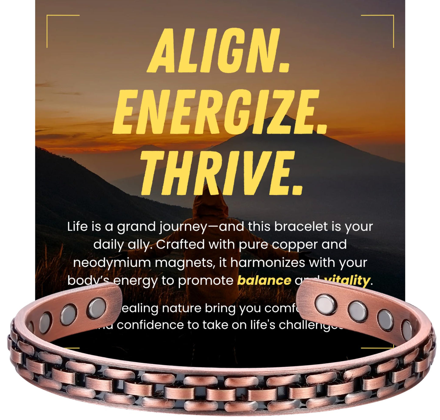 Westluna Magnetic Copper Bracelet for Men Women, 99.99% Pure Copper Bracelet, 8X Ultra Strength 3,800 Gauss Magnets for Lymph Drainage Relief Health Jewelry, Includes Gift Box, Polishing Cloth, Blank Blessing Card (Curb Inlay)