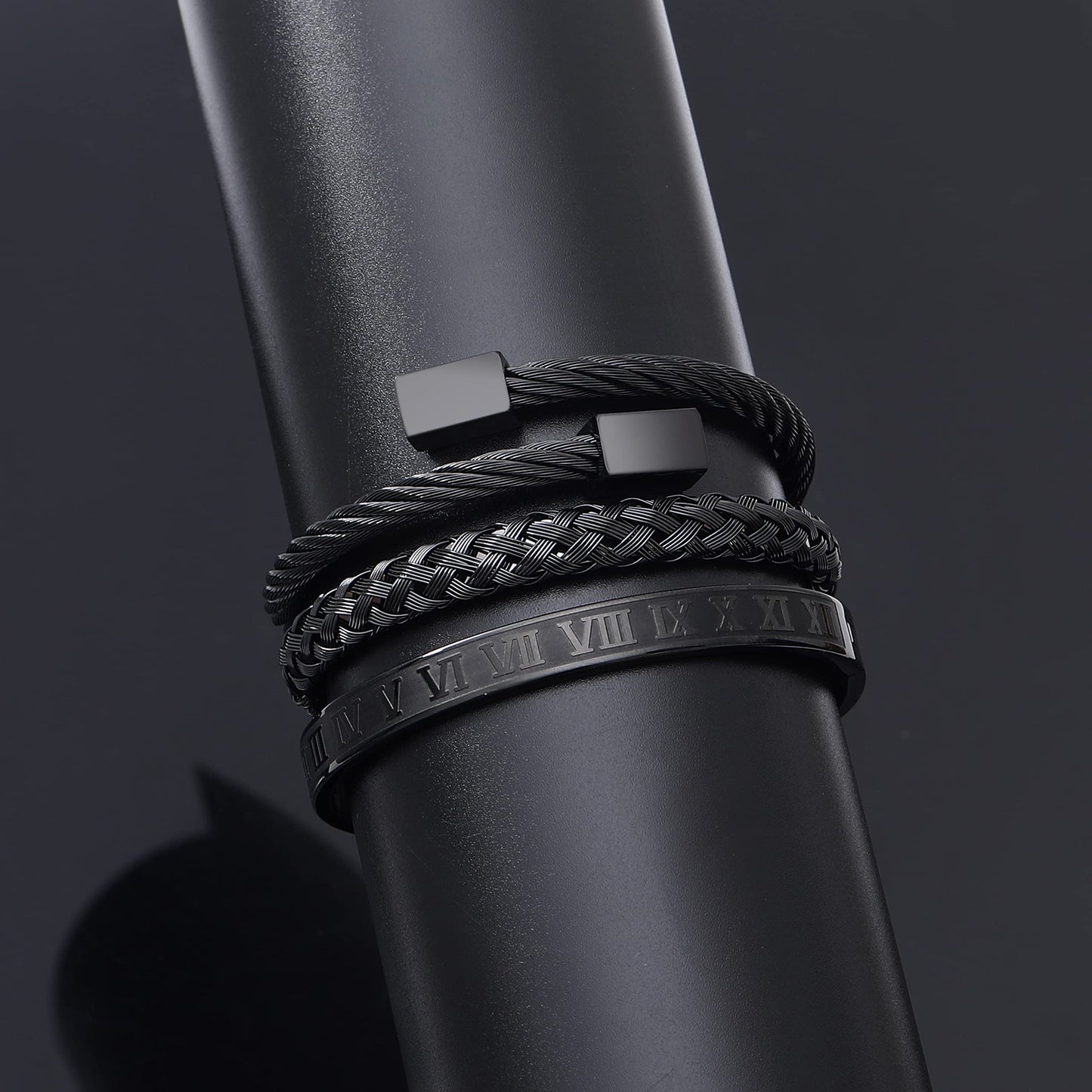 WFYOU 3PCS Stainless Steel Bracelets for Men Gold Roman Numeral Bangle Bracelet Twisted Cable Bracelet Adjustable Cuff Bracelet Mens Luxury Jewelry Bracelets Gifts