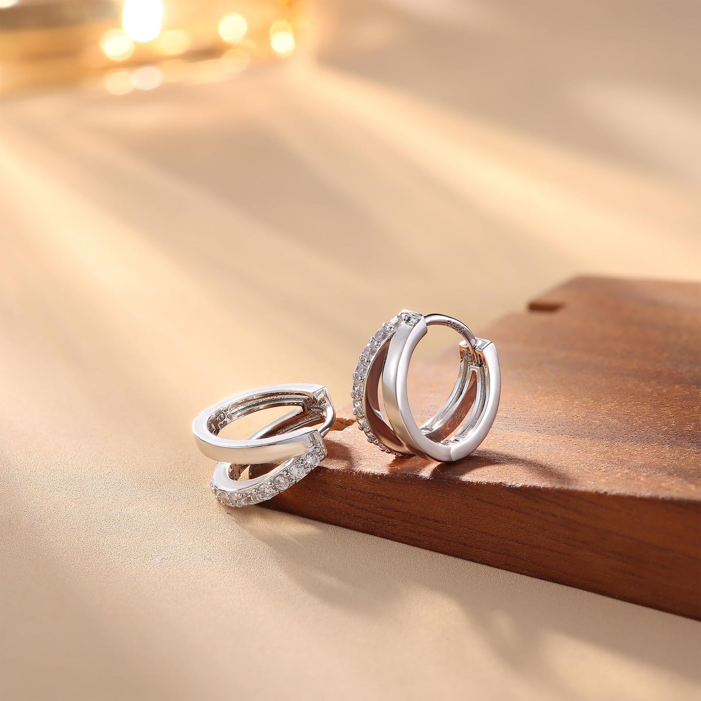 MILACOLATO 925 Sterling Silver Earrings for Women, 14K White Gold Plated Small Huggie Hoop Earrings, Single CZ Double Hoop Earrings Stacks Trendy Jewelry Gifts