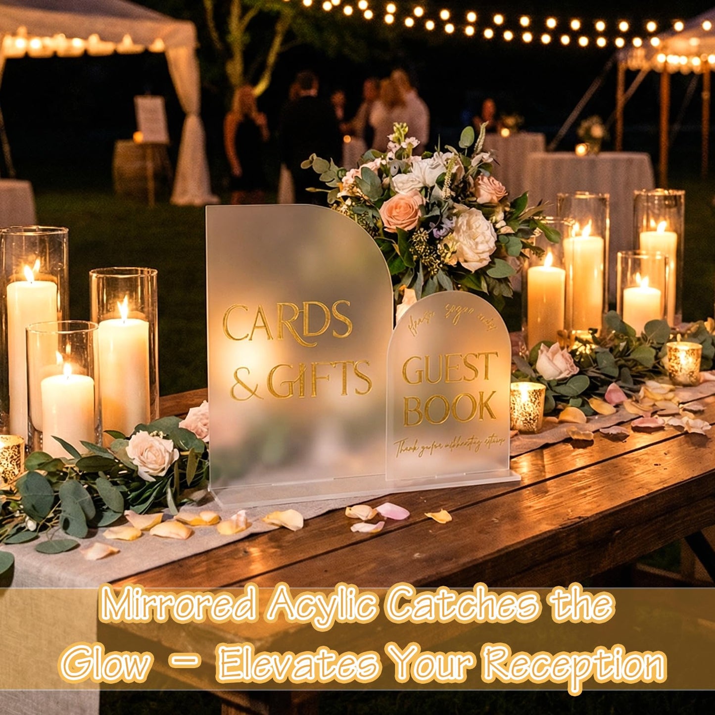 Amyhill 2 Pcs Acrylic Wedding Signs for Reception 8 × 10'' Cards and Gifts 5 x 7'' Please Sign Our Guestbook Sign with Stand Wedding Table Decor for Marriage Memorial Ceremony(Gold,Black,Minimalist)