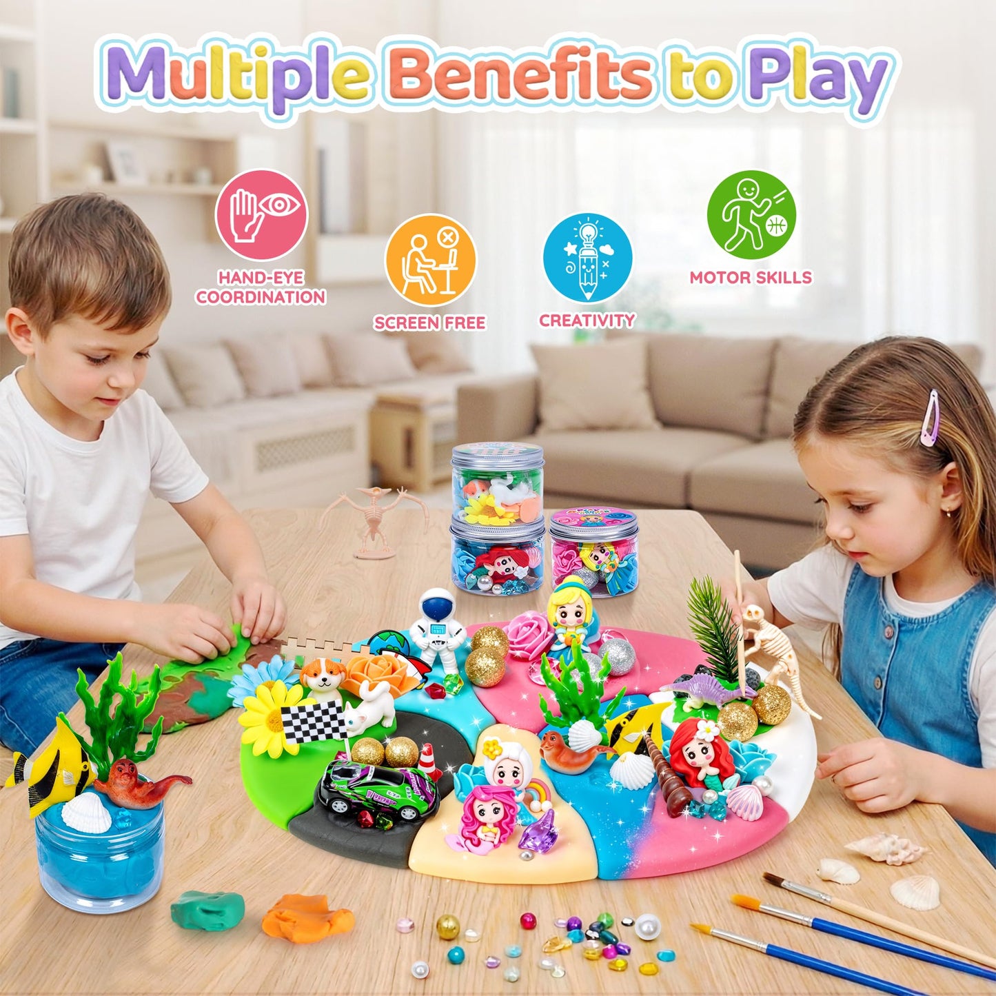 8-Pack Play Dough Jars, Reusable Sensory Play Kit for Kids, Non-Toxic, Educational Creative Playdough,Perfect Party Favors, Goodie Bags,Birthday Gifts for Boys Girls,Ideal for Home Preschool Classroom