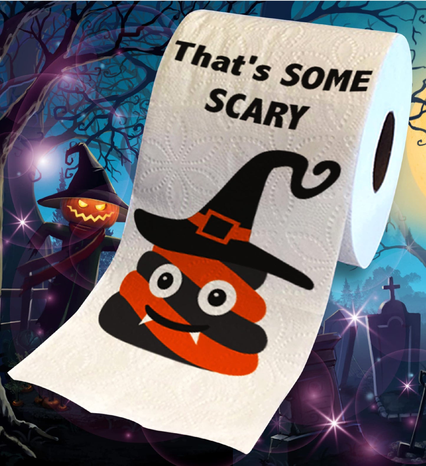 Printed TP That's Some Scary Sh*t Printed Toilet Paper Gag Gift – Scary Toilet Paper Roll for Surprise, Prank, Funny Novelty Gift for Spooky Haunted House Party Halloween Decoration – 500 Sheet