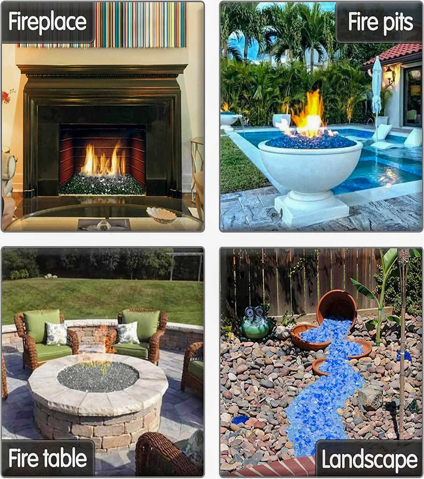 GRISUN 20 Pounds White Fire Pit Glass - 1/2 Inch Reflective Tempered Fire Glass Rocks for Natural or Propane Fireplace, Safe for Outdoors and Indoors Firepit, High Luster