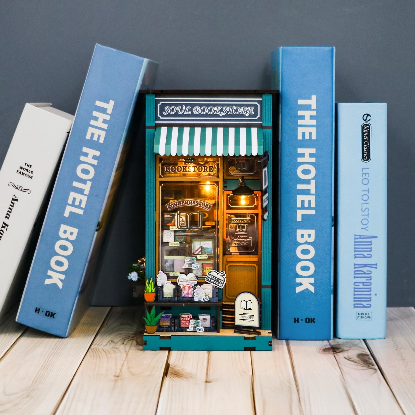 CRIOLPO DIY Book Nook Kit, Miniature House Model, Charming Bookshelf Scene, Wooden Dolls House, Bookshelf Miniature Scenes, for Hobbyists and Decor - Soul Bookstore