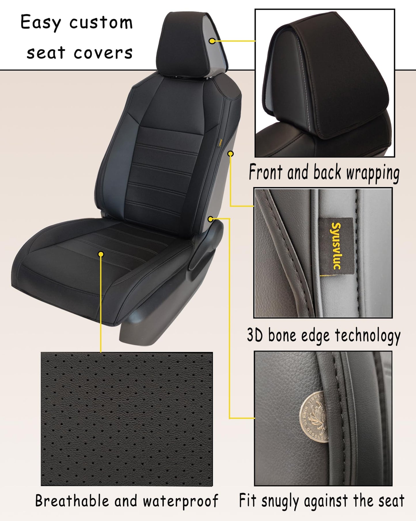 Syusvluc Custom Fit Front Seat Covers for Toyota Rav4 Corolla Cross Sienna Universal Car Seat Protectors with Waterproof and Easy to Install for Women Front Seat Cover - Faux Leather（Black）