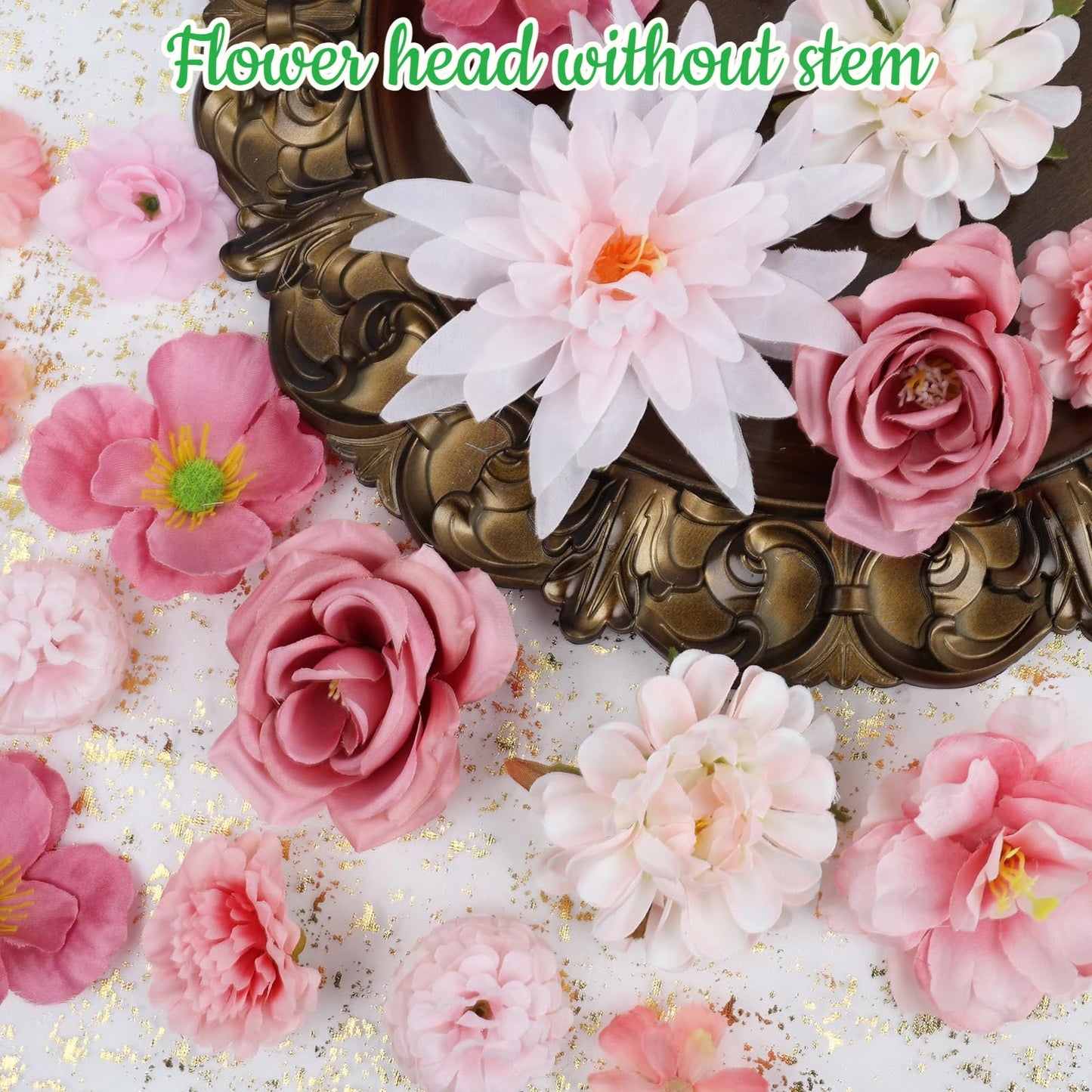 Nagobi 56 PCS Pink Fake Flowers Heads, Bulk Silk Flowers for Crafts, Mini Faux Flower Heads for Graduation Cap, DIY Wreath, Wedding Birthday Party Decor, Centerpieces
