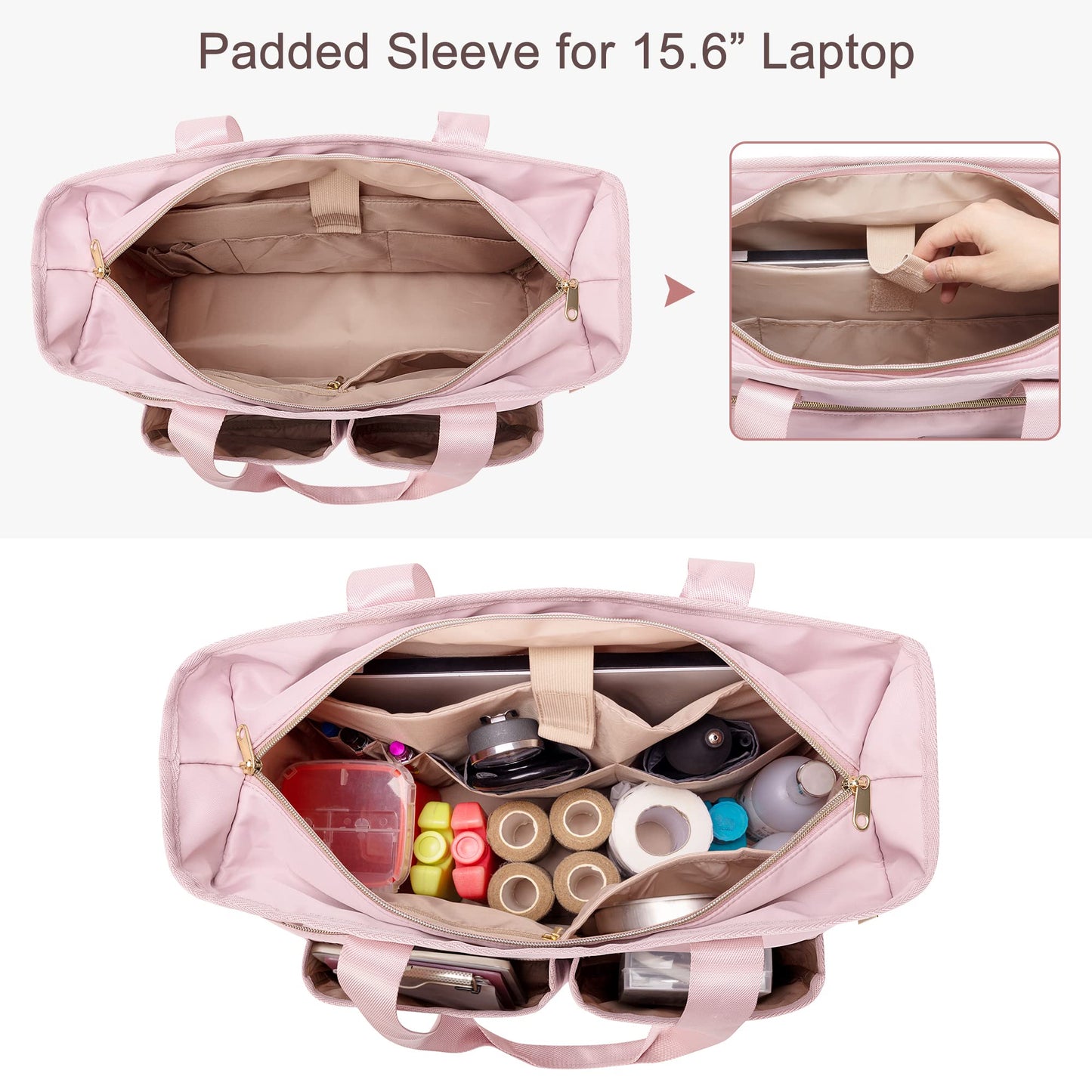 Fasrom Nurse Tote Bag for Work Nurses with Laptop Sleeve, Home Health Clinical Bag for Nursing Students and Medical Assistant, Pink (Patent Pending)