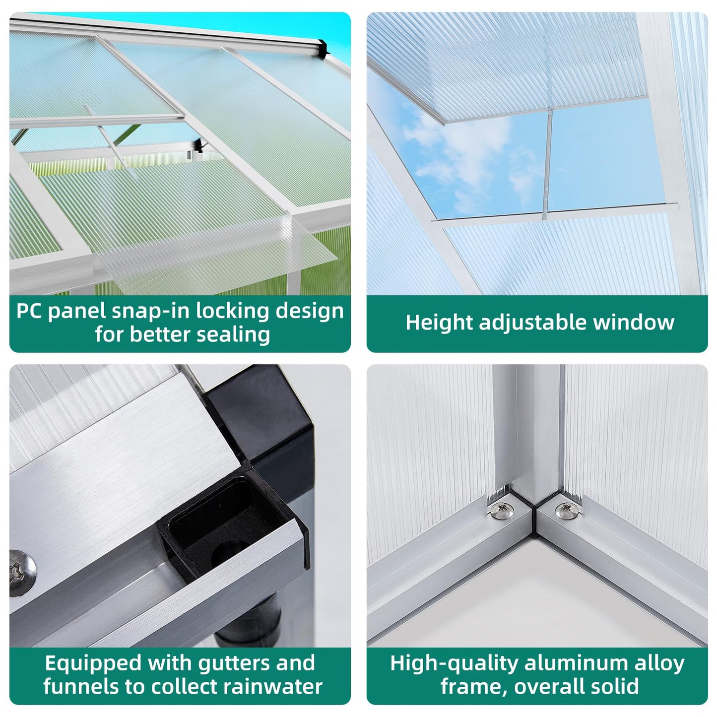 6x8 FT Greenhouse - Large Aluminum Greenhouses for Outdoors, Heavy Duty Polycarbonate Greenhouse with Roof Vent&Ground Nails, Walk-in Green Houses for Garden, Backyard, Patio, Easy Assembly