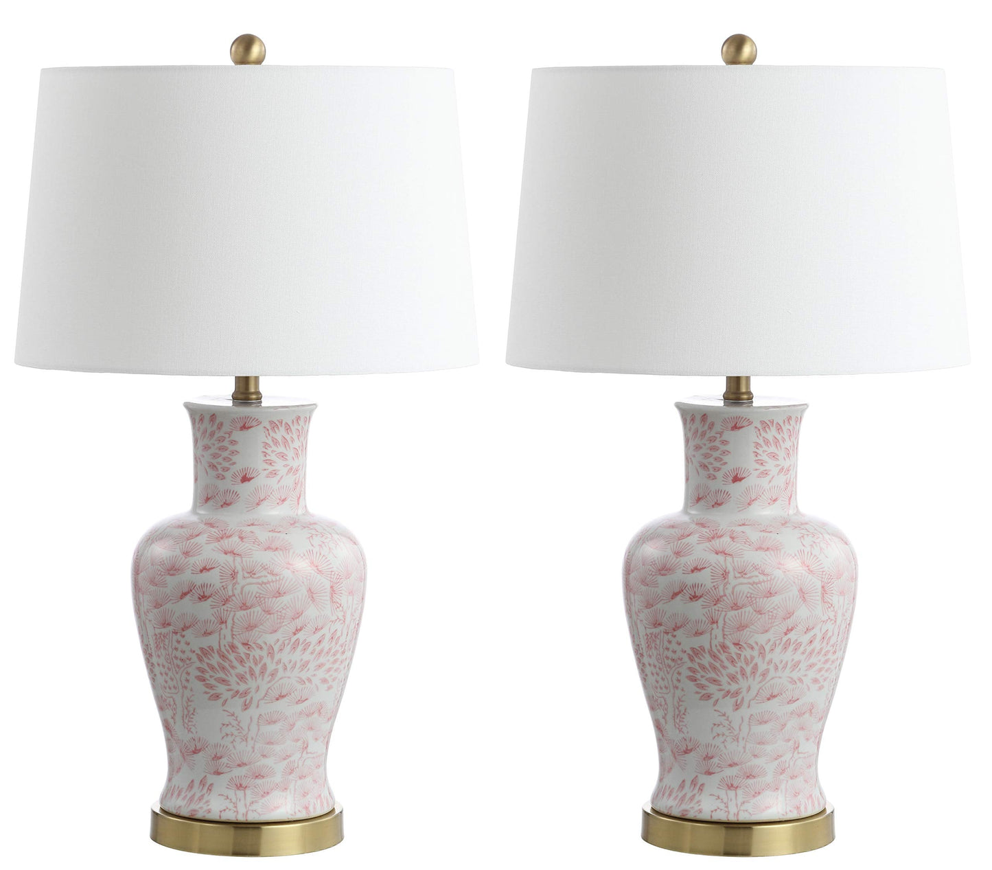 SAFAVIEH Lighting Collection – Calli Set of 2 Pink & White Chinoiserie Ceramic Table Lamps with Brass Gold Accents, 28-Inch Bedroom or Living Room Lamps, LED Bulbs Included (TBL4161A-SET2)