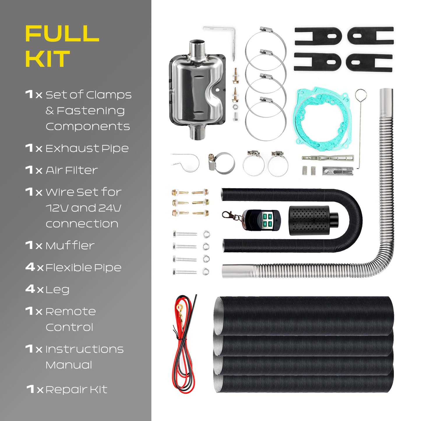 8000W Compact Diesel Air Heater 12V/24V/110V All-in-One Heating Unit with LCD Controller | Portable Camper Van Truck RV Heater with 5L Tank for Winter Camping, Garage, Workshop, Small Spaces | Black
