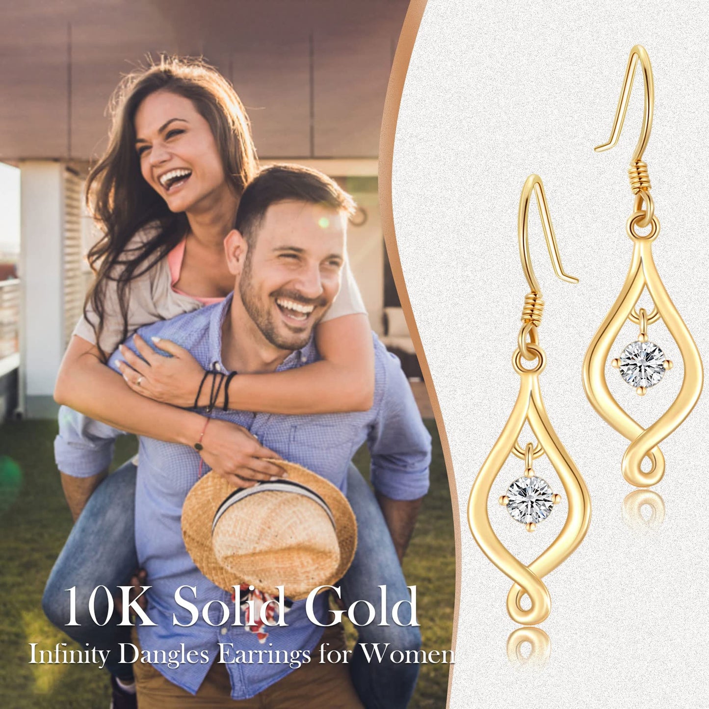 SISGEM 10K Solid Gold Infinity Drop Earrings for Women,Yellow/White Gold Moissanite Infinite Love Dangles Earrings Birthday Gifts for Wife Mom