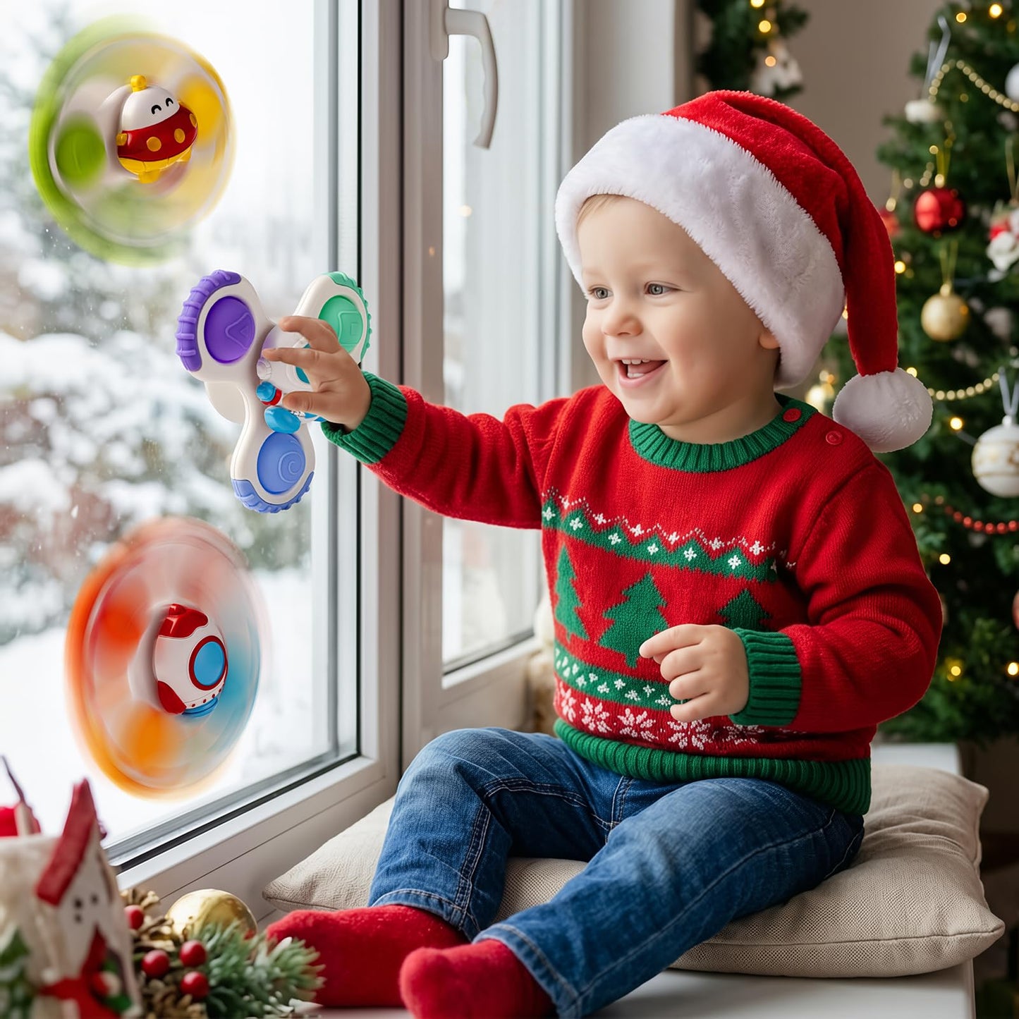 CalfQueen Baby Rocket Suction Cup Spinner Travel Toys for Kids Ages 1-3, Fidget Spinner Toys for 1 Year Old Boy Girl 12 Months, Sensory Bath Toy for Toddlers Infants Birthday Gifts