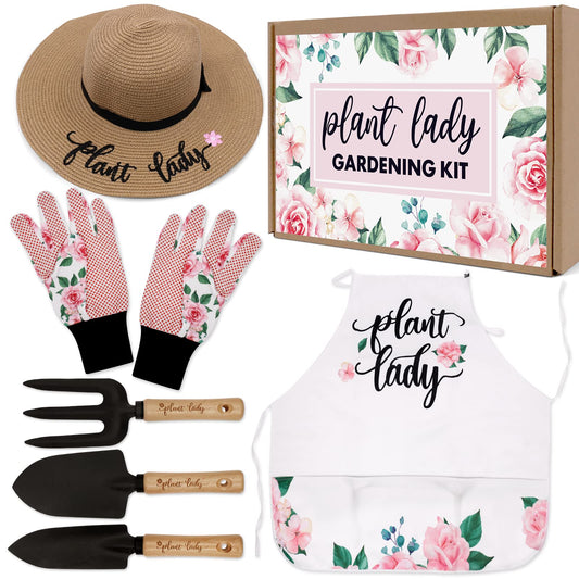 Percozzi Plant Lady Gardening Tool Gifts for Mom Gardening Tools Kit Planting Tools Straw Hat Floral Apron Glove for Her Mother Spring Grandmother Plant Lover Gift Horticulture Starter