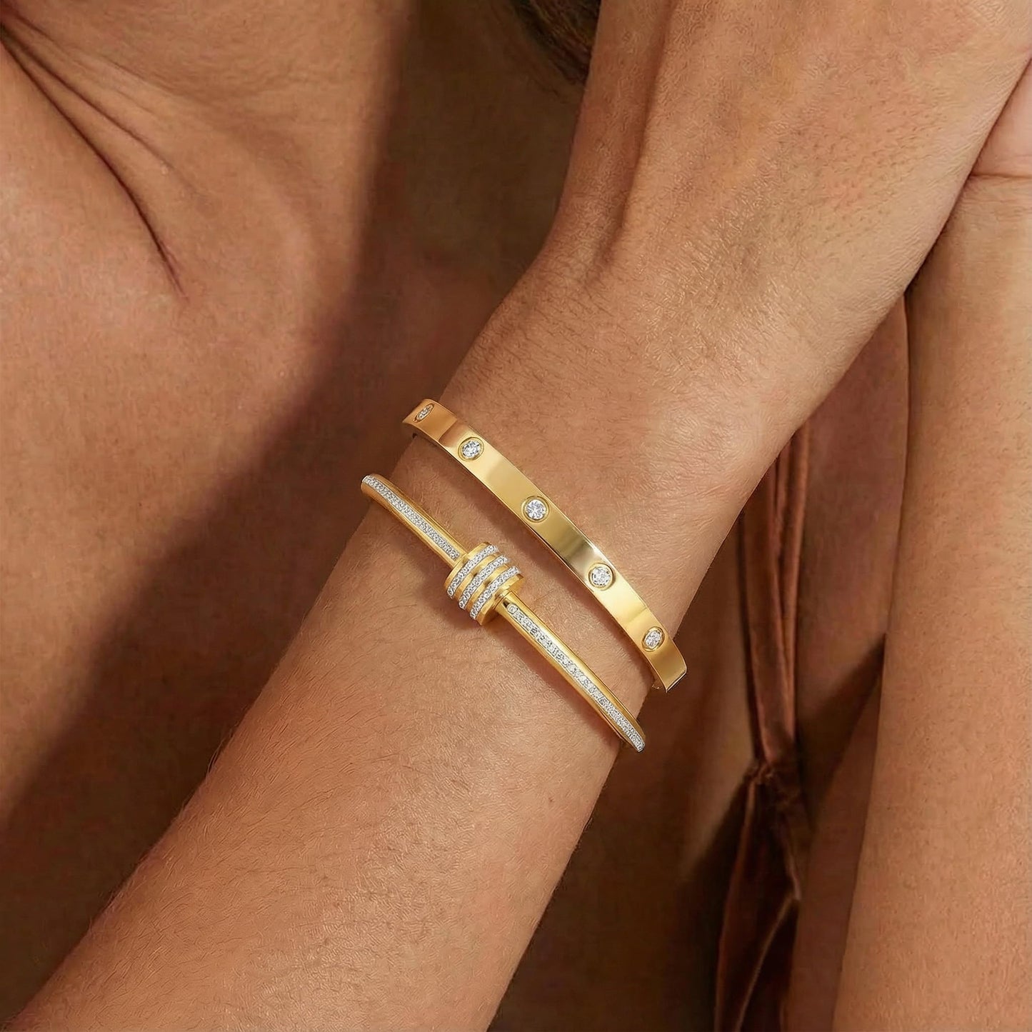 Camhanno Gold Bangles for Women - Stainless Steel Love & Friendship Bracelet Set with Gift Box | Daily Wear & Party Jewelry