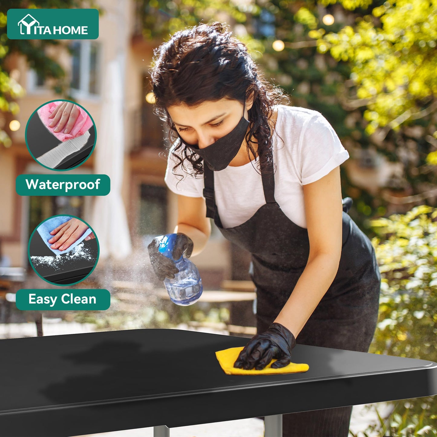 YITAHOME 8FT Folding Tables, Heavy Duty Folding Table with Carrying Handle, Plastic Fold up Table for Outdoor Camping Picnic Parties/Indoor Events, Black