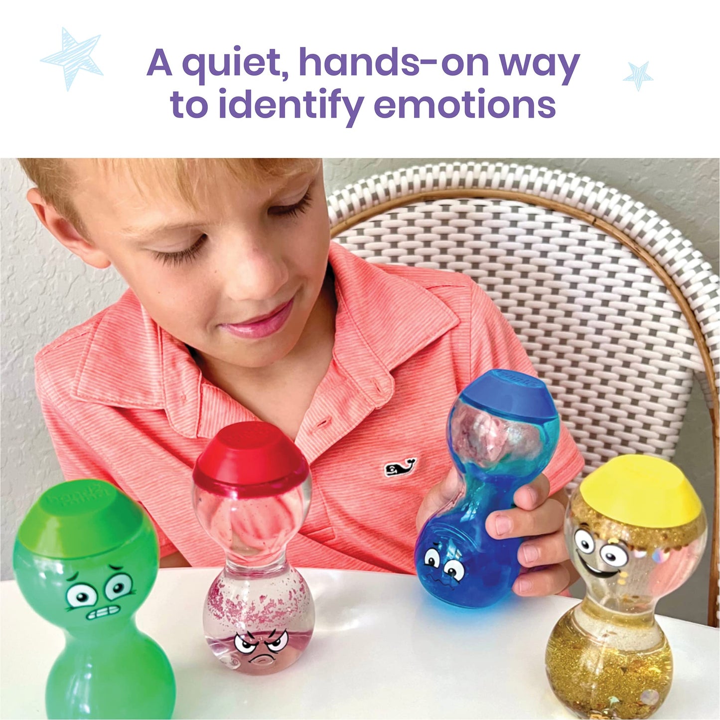 hand2mind Express Your Feelings Sensory Bottles-Primary Emotions, Quiet Toddler Fidgets for Classroom, Calm Down Corner Supplies, Social Emotional Learning, Sensory Toys for Kids with Autism