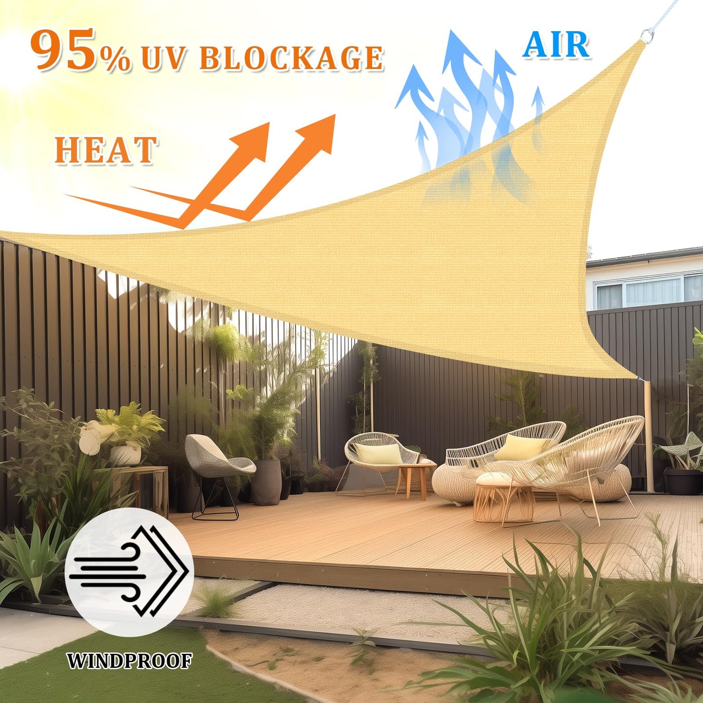 Shade&Beyond Triangle Sun Shade Sail 20'X20'X20' Permeable Canopy Sand for Patio Garden Yard Deck Pergola (We Make Custom Size)