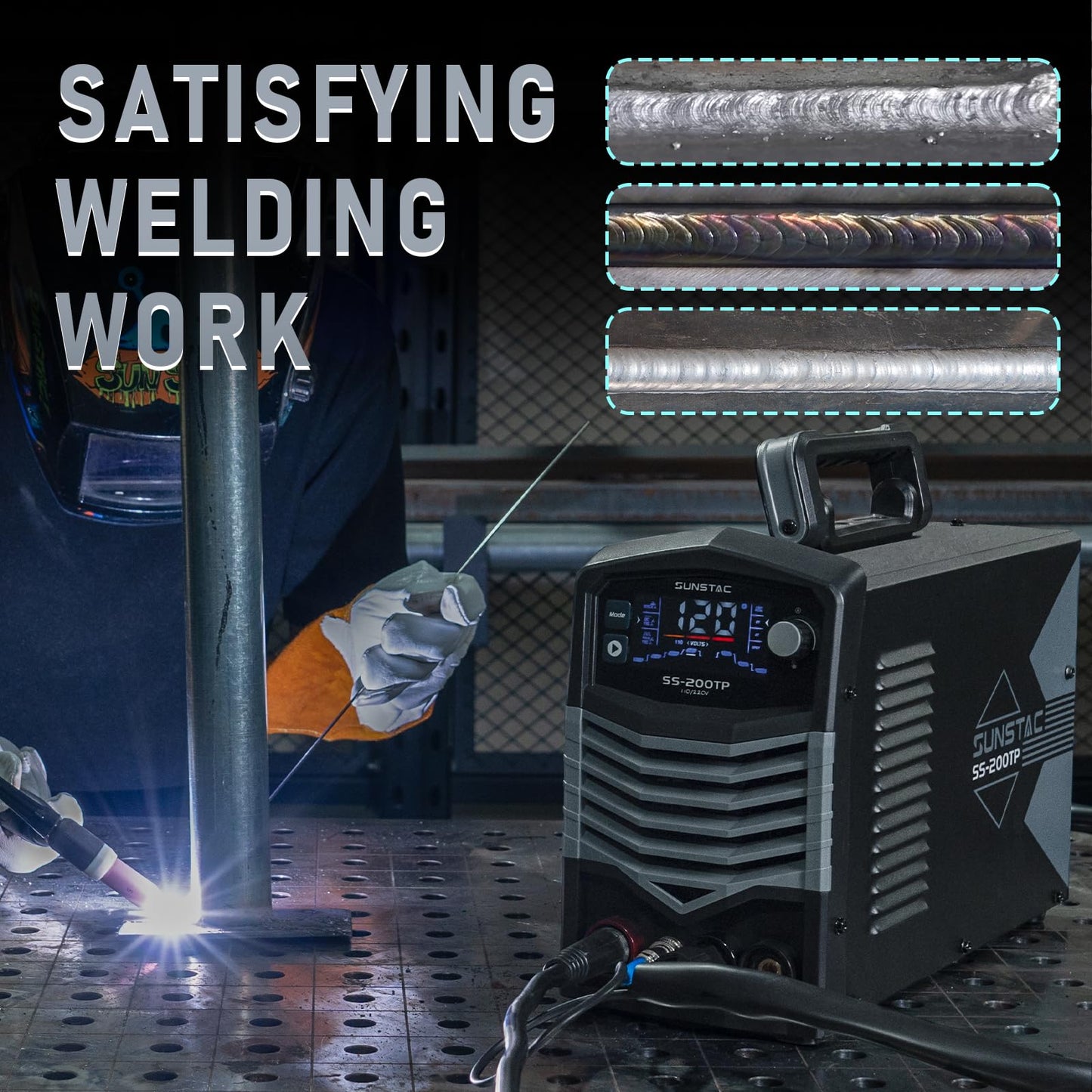 Sunstac 200A TIG Welder with Pulse, 110V/220V Dual Voltage, 3 in 1 DC TIG/Pulse TIG/SPOT TIG/Stick Welding Machine, Digital Screen Display, Over Loading Protection