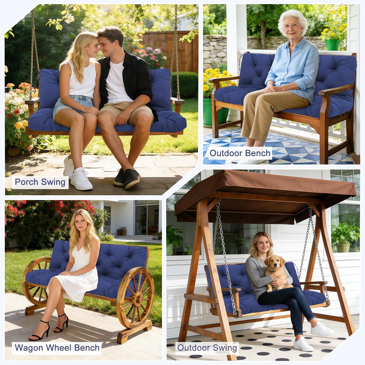 SXBFHGH Swing Cushions 3 Seater Replacement Waterproof Outdoor Porch Swing Cushion with Backrest Extra Thick 5" Swing Cushions for Outdoor Furniture Patio Bench Garden Backyard (Navy Blue 60x40x5inch)