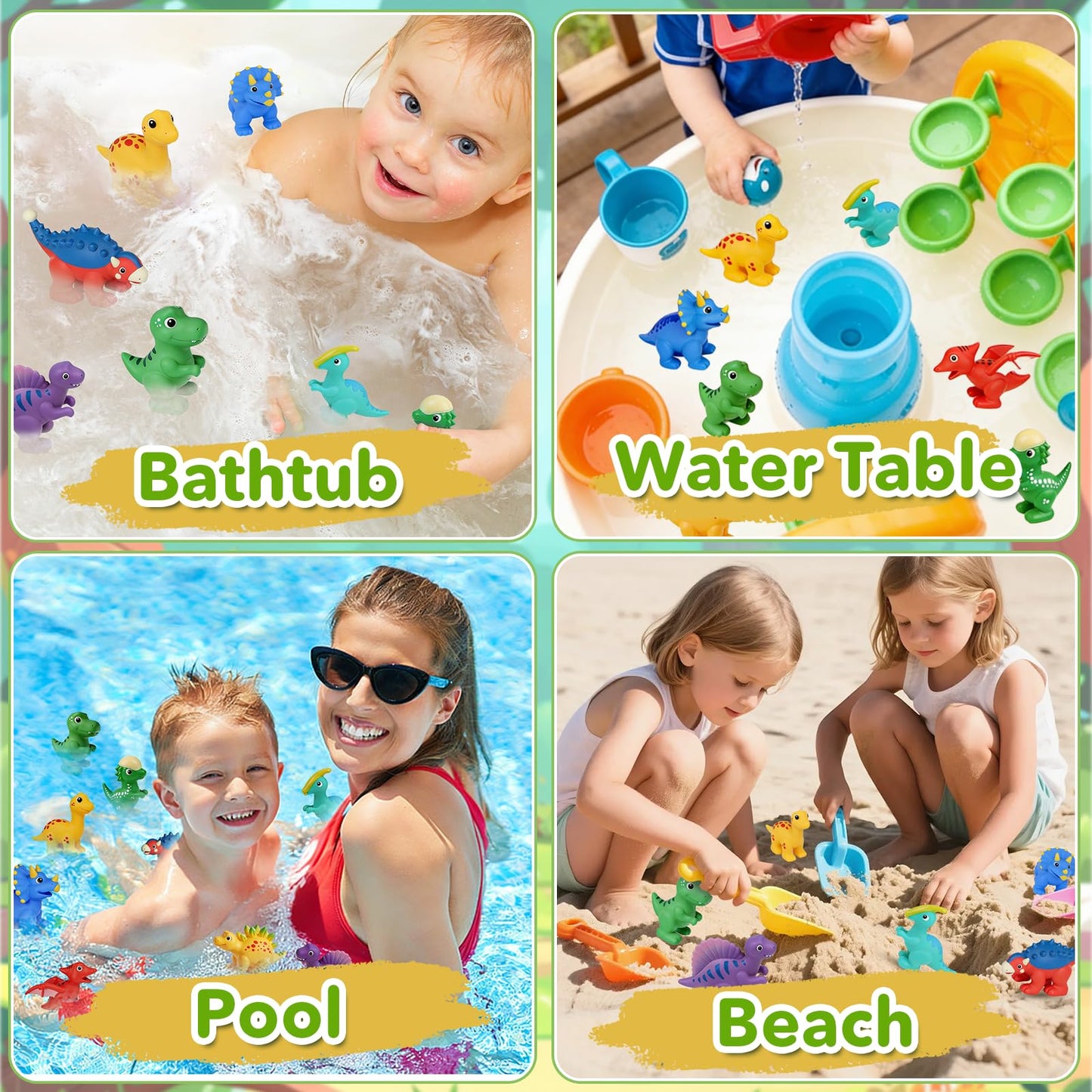 Bsenhe 9PCS Dinosaur Bath Toys for Kids, Mold Free Bath Toys for Toddlers, Float on Water Bathtub Toys for Babies 6-12 Months 1-6 Birthday Christmas Stocking Stuffers Gifts