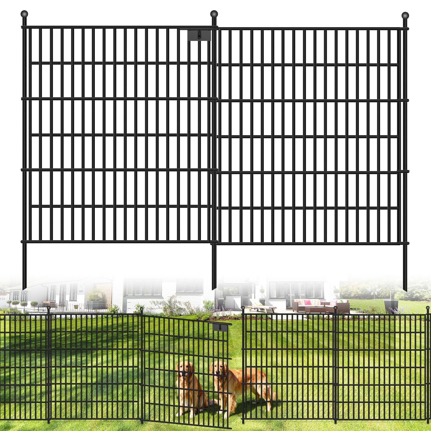 Toolterritary 10 Panels No Dig Garden Fence with Gate, 32 in(H) X24.2 ft(L) Metal Fence Panels, Thickened Rustproof Garden Fencing, Animal Barrier Fence for Dogs, Rabbits, and Patio
