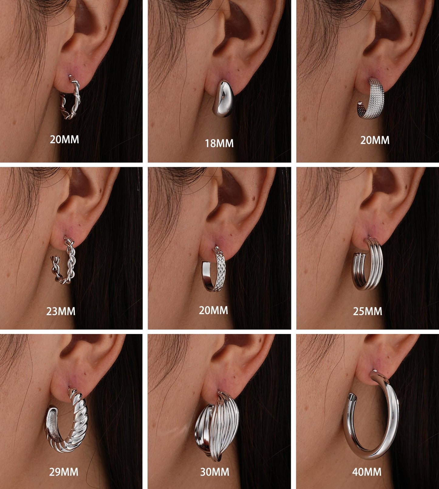 Silver Hoop Earrings Set for Women, 18 Pairs Hypoallergenic Chunky Open Pearl Hoops Earring Multipack, Silver Statement Hoop Earrings for Women Trendy Jewelry
