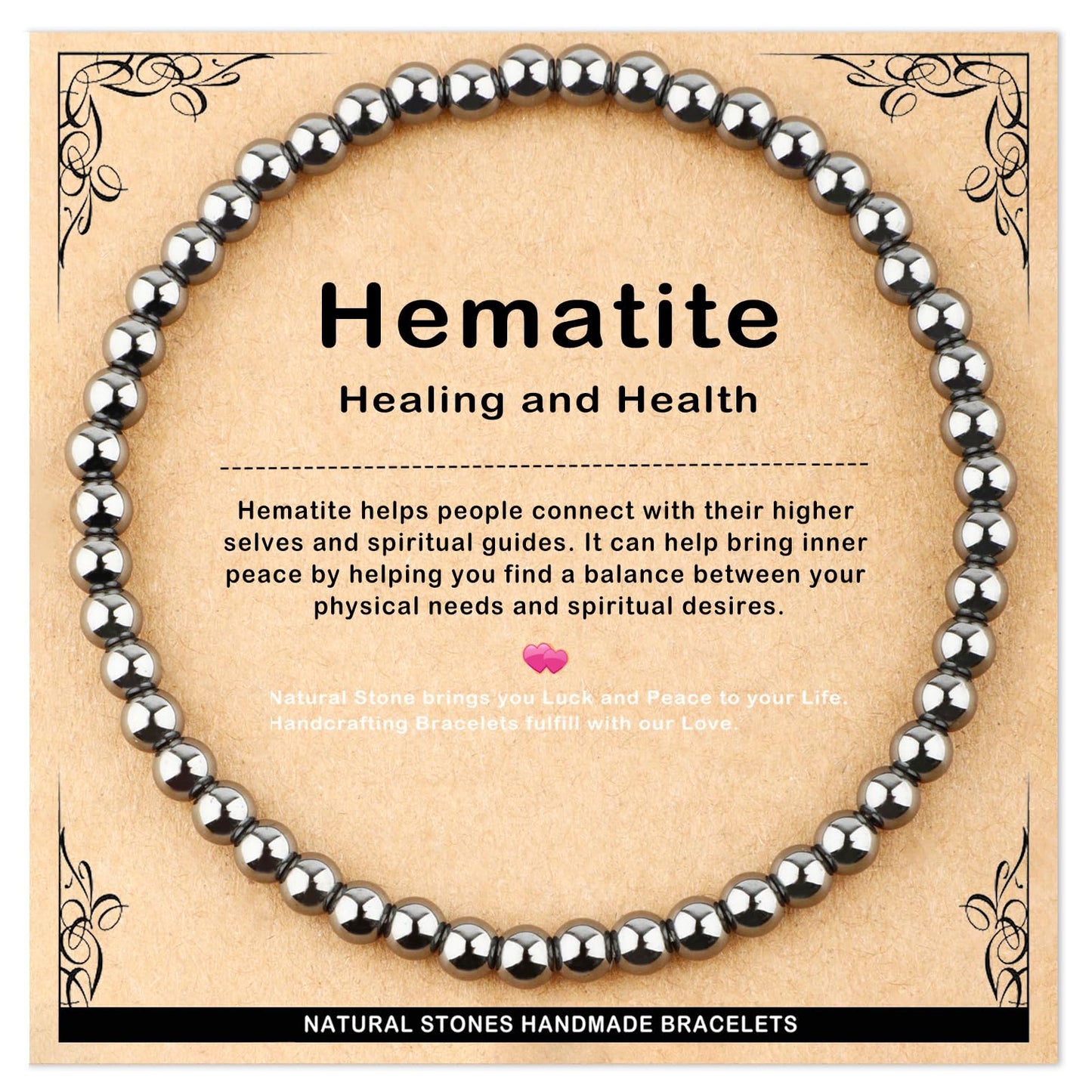 AD Beads 4mm Handmade Hematite Elastic Bracelet – Natural Gemstone for Healing and Health – Meditation, Yoga, Healing and Energy Gift for Men Women
